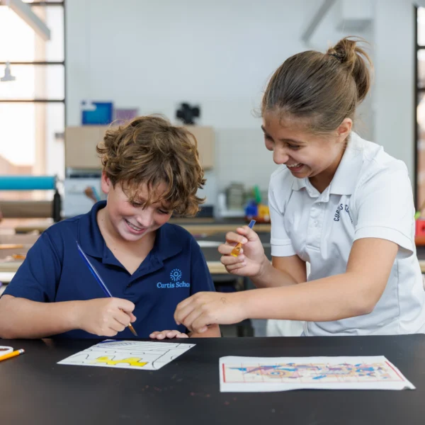 Students collaborate on an art project inside Curtis School’s Collaborative Learning & Innovation Center (CLIC) in California.